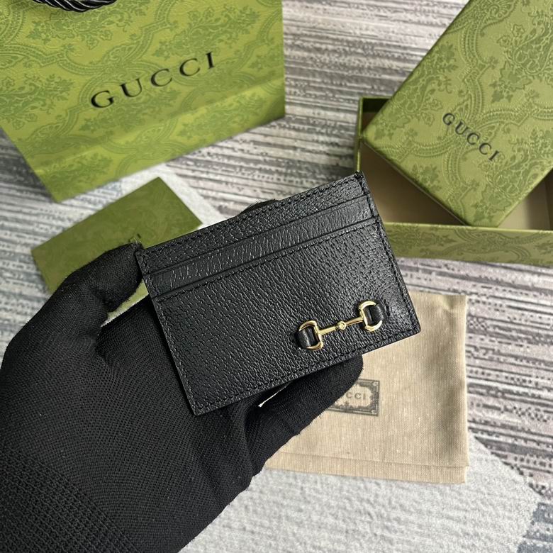 Gucci Horsebit 1955 Card Case Wallet in Black Grained Leather