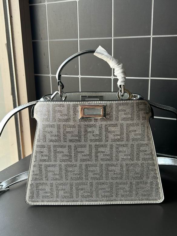 Fendi Peekaboo ISeeU Small Top-Handle Bag in Silver Crystal FF Embellishment