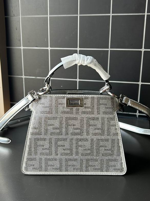 Fendi Peekaboo ISeeU Petite Top-Handle Bag in Silver Crystal FF Motif
