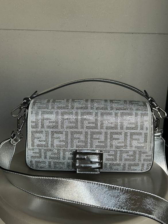 Fendi Baguette Medium Shoulder Bag in Silver Crystal FF Motif