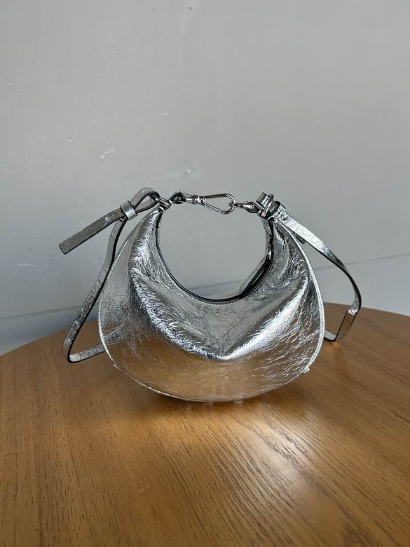 Fendi Fendigraphy Small Crescent Shoulder Bag in Silver Metallic Leather