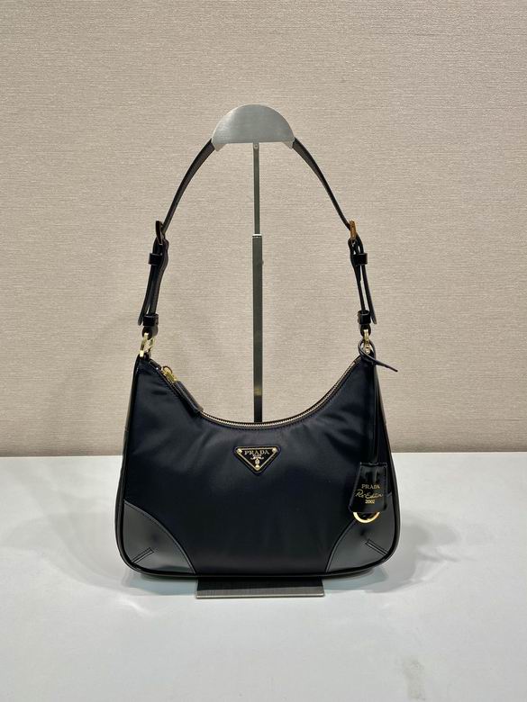Prada Re-Edition 2005 Shoulder Bag in Black Re-Nylon and Brushed Leather