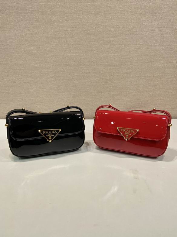 Prada Small Patent Leather Shoulder Bag with Triangle Logo in Black or Red