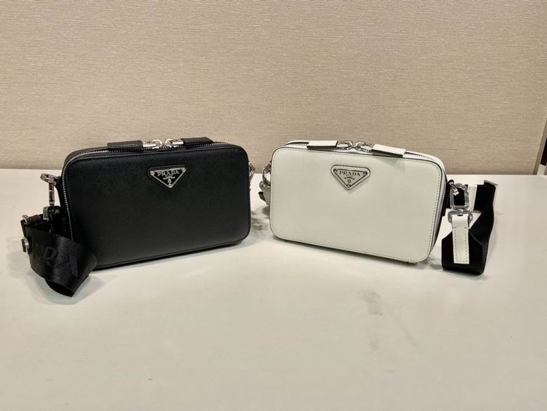 Prada Brique Saffiano Leather Crossbody Camera Bag in Black or White