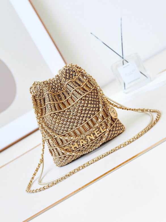 Chanel 22 Mini Drawstring Bucket Bag in Gold Metallic Openwork Mesh