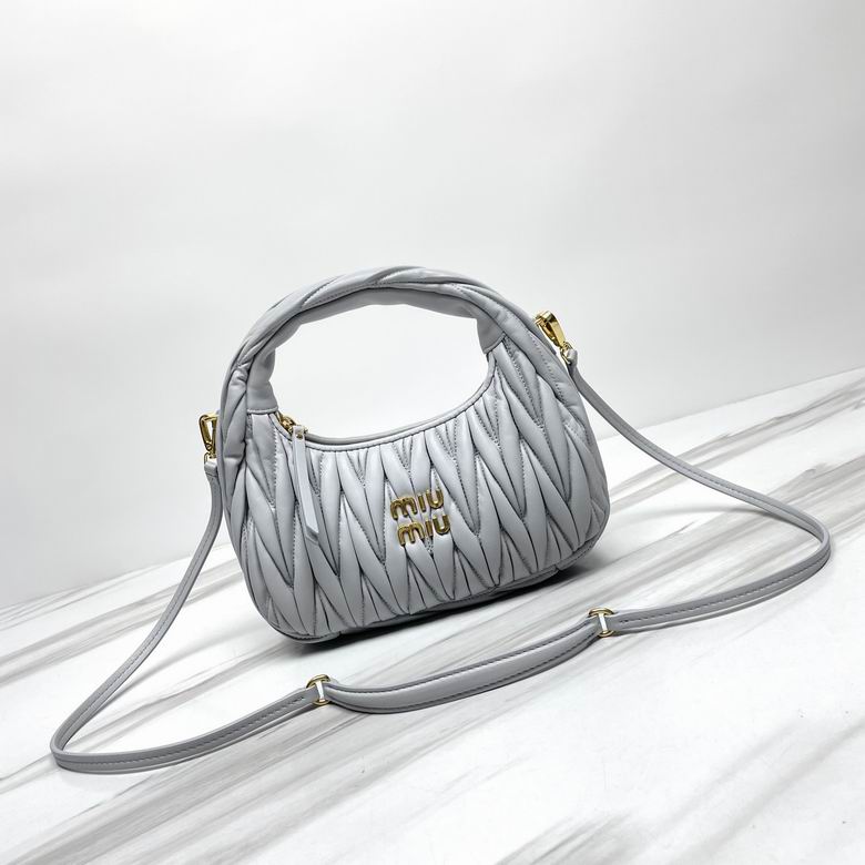 Miu Miu Wander Matelassé Mini Hobo Bag in Light Grey Nappa Leather