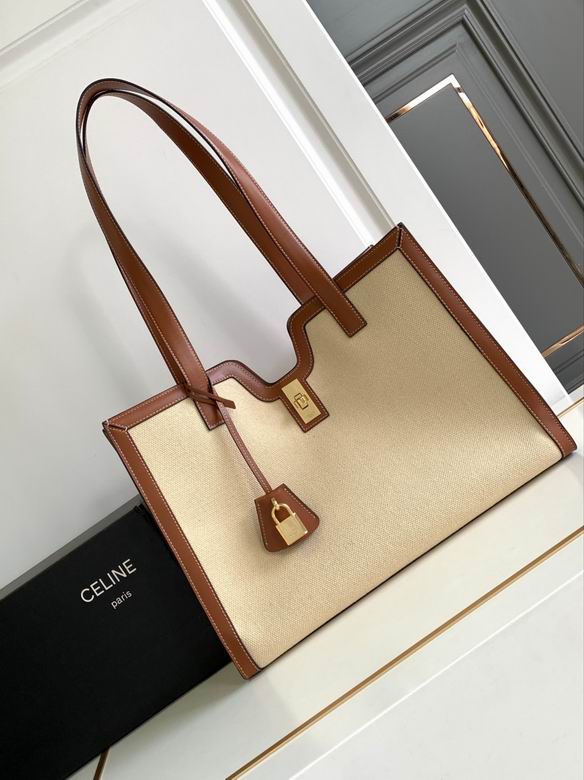 Celine Cabas 16 Tote Bag in Natural Textile with Tan Calfskin Trim
