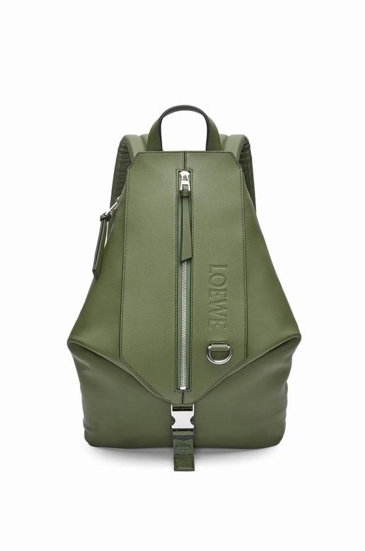 Loewe Convertible Backpack in Olive Green Leather with Front Zip
