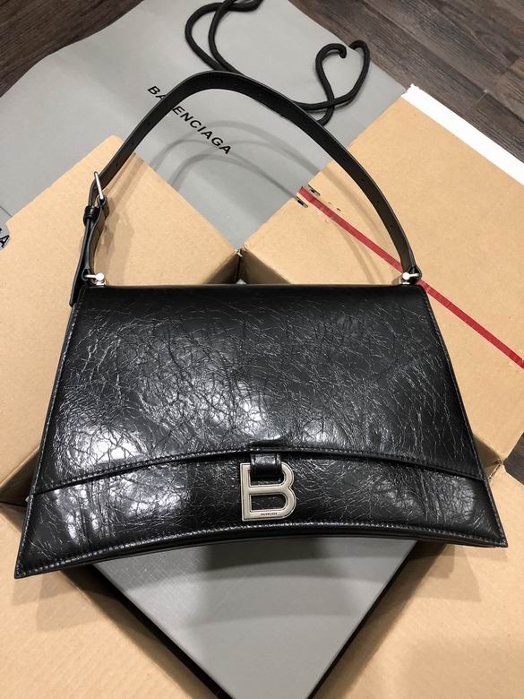 Balenciaga Crush Medium Flap Shoulder Bag in Black Crinkled Leather