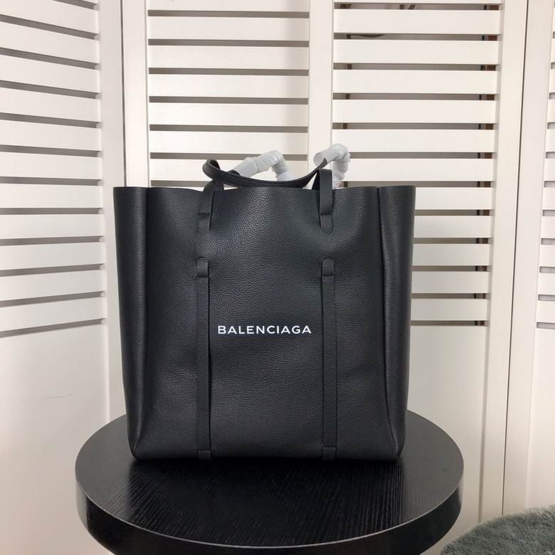 Balenciaga Everyday Tote in Black Grained Leather with White Logo