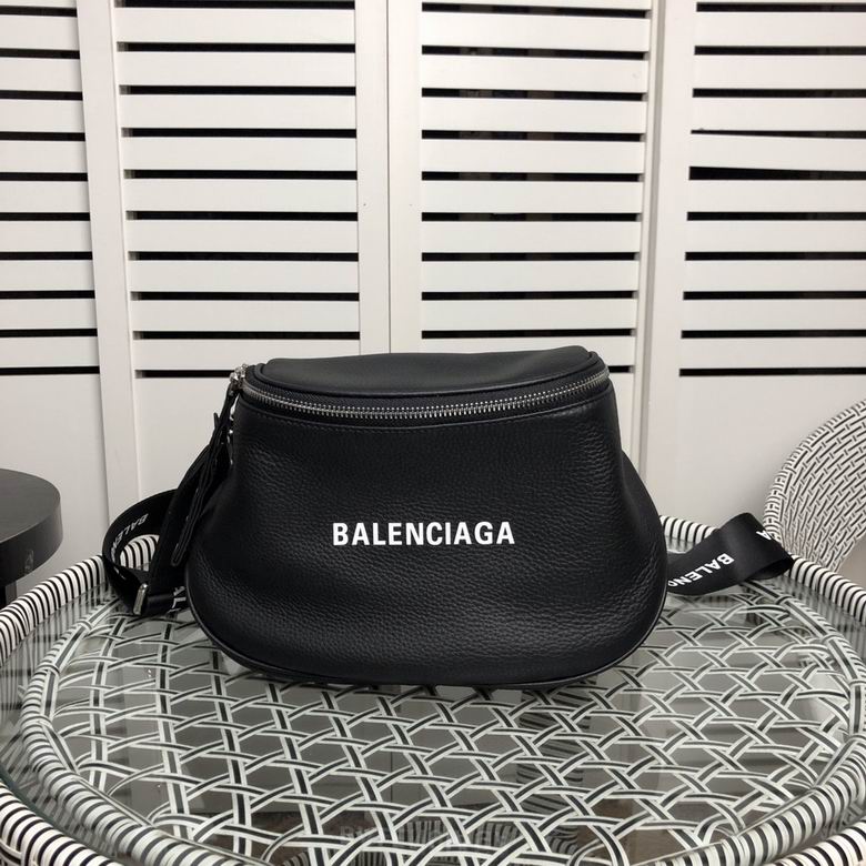Balenciaga Everyday Belt Bag in Black Grained Leather with Logo Strap