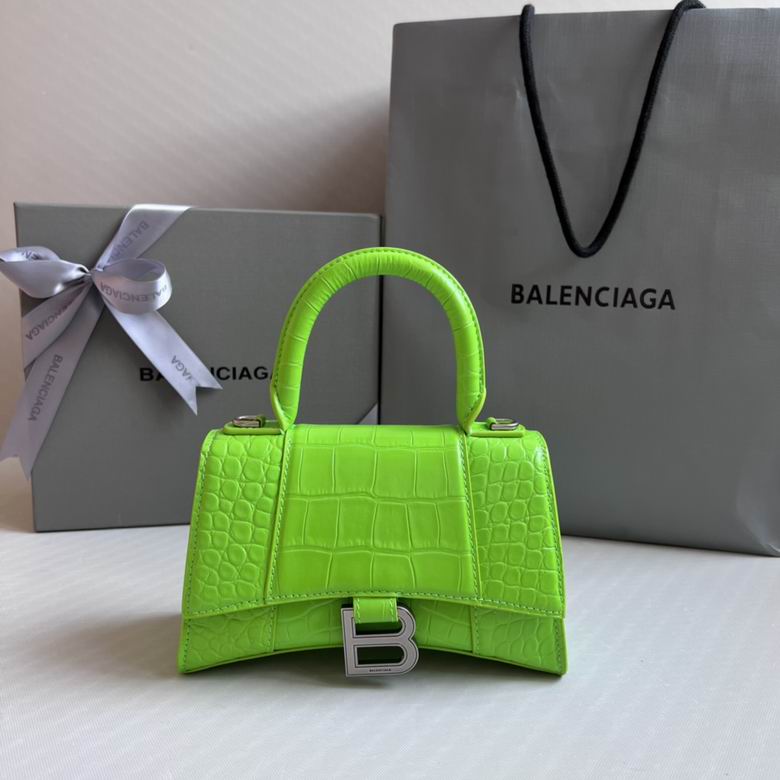 Balenciaga Hourglass XS Top-Handle Bag in Lime Green Croc-Embossed Leather