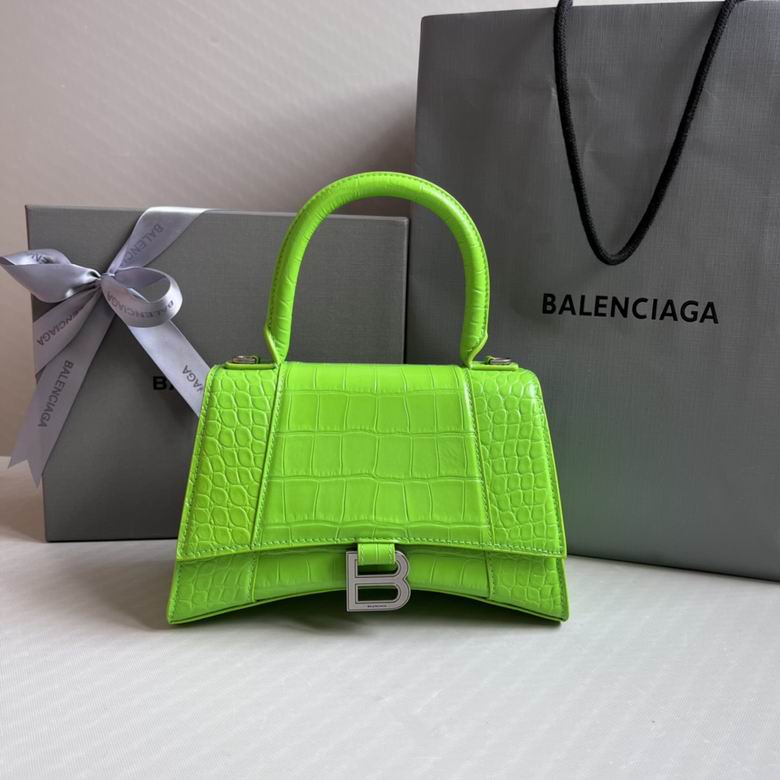 Balenciaga Hourglass Small Top-Handle Bag in Lime Green Croc-Embossed Leather
