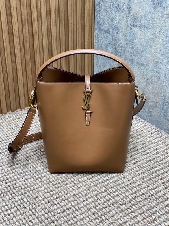 Saint Laurent Le 5 à 7 Small Bucket Bag in Tan Smooth Leather