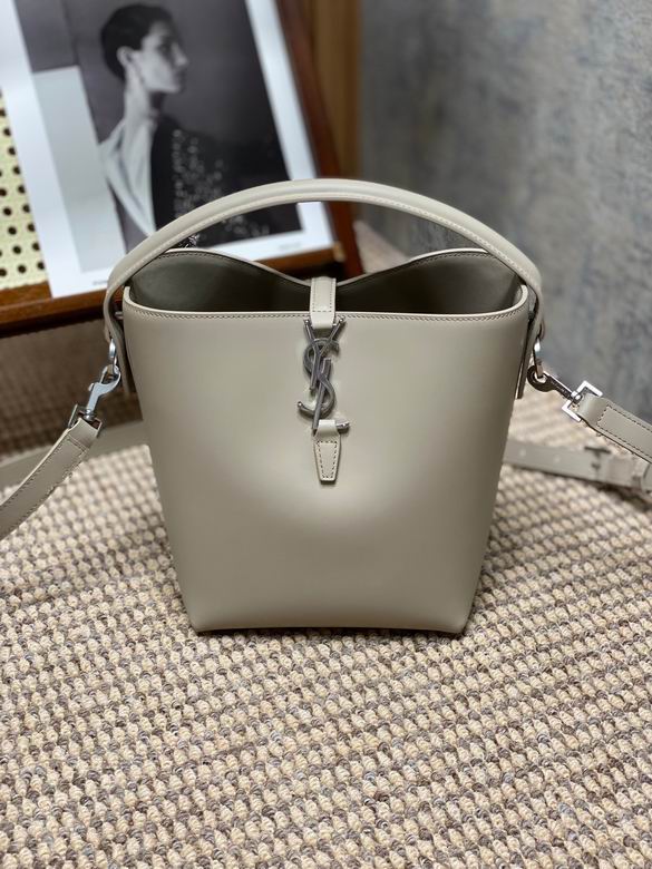 Saint Laurent Le 5 à 7 Mini Bucket Bag in Light Greige Smooth Leather