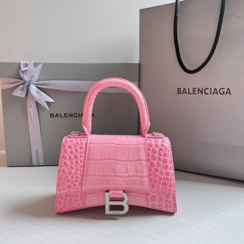 Balenciaga Hourglass XS Top-Handle Bag in Pink Croc-Embossed Leather