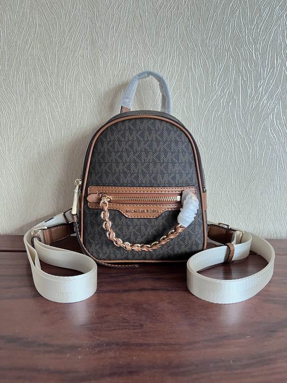 Michael Kors Mini Signature Logo Backpack with Chain Detail in Brown and Tan