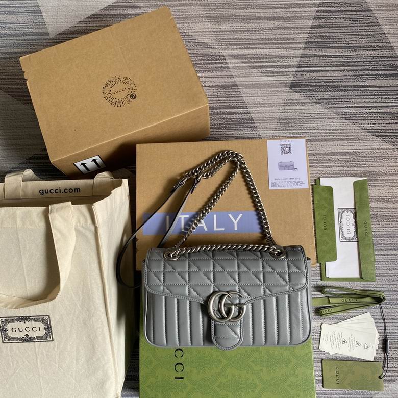 Gucci GG Marmont Small Shoulder Bag in Gray Matelassé Leather