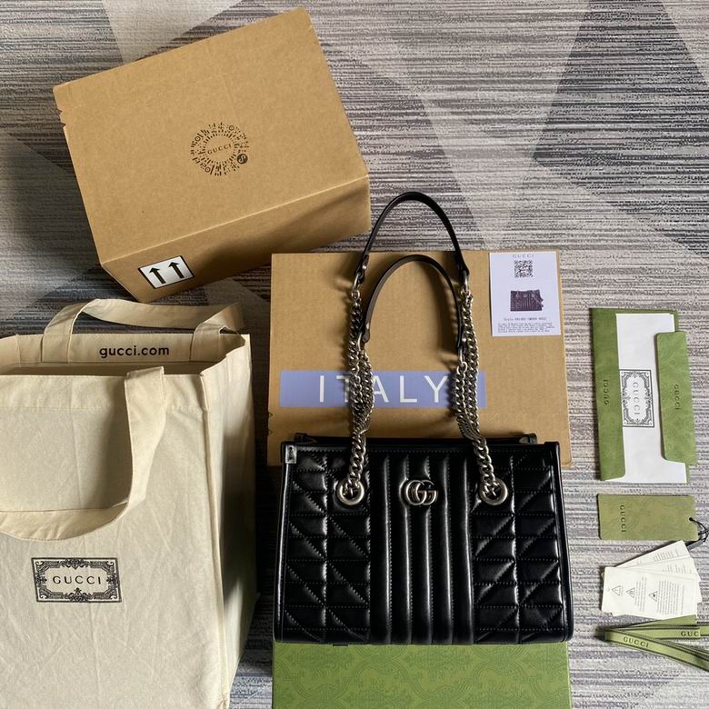 Gucci GG Marmont Small Tote Bag in Black Matelassé Leather