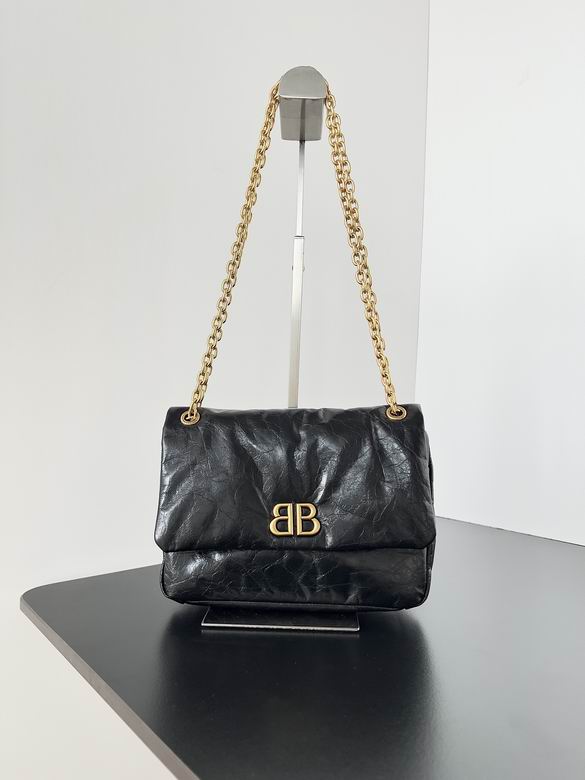 Balenciaga Monaco Small Chain Shoulder Bag in Black Crinkled Leather