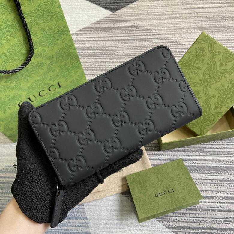 Gucci GG Embossed Zip-Around Wallet in Black Leather