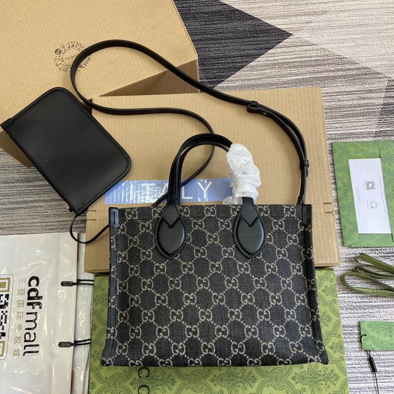 Gucci Ophidia Mini Tote Bag in Black GG Denim with Detachable Pouch