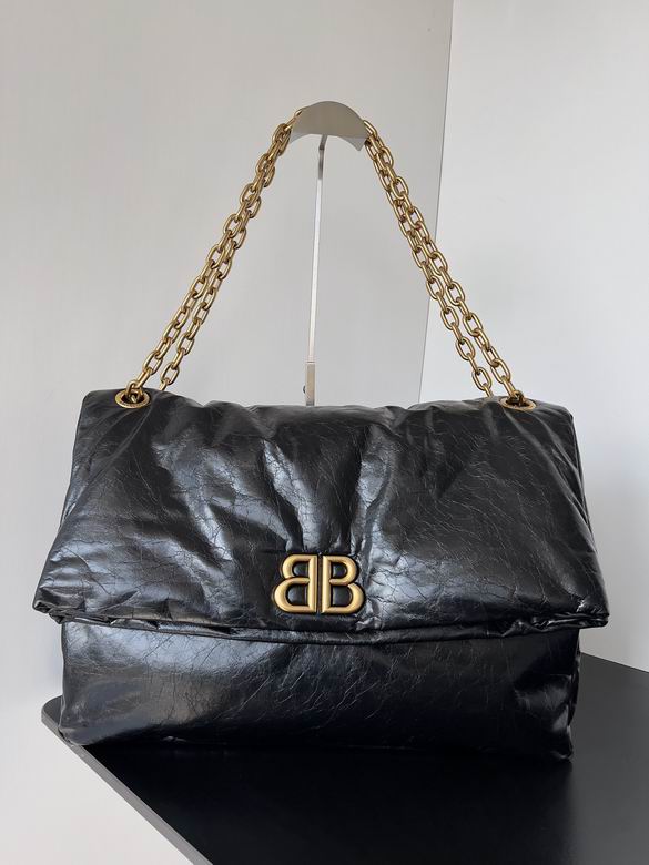 Balenciaga Monaco Large Chain Shoulder Bag in Black Crinkled Leather