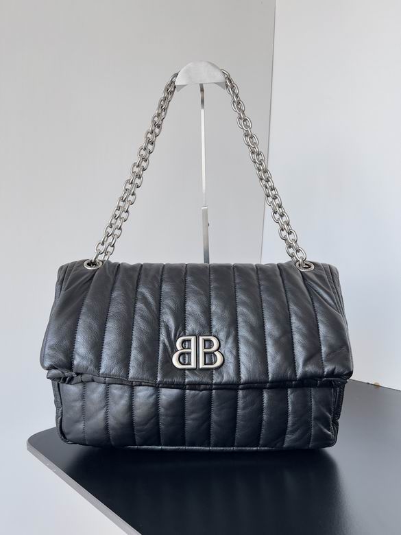 Balenciaga Monaco Medium Chain Shoulder Bag in Black Channel-Quilted Leather