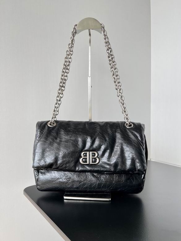 Balenciaga Monaco Medium Chain Shoulder Bag in Black Crinkled Leather