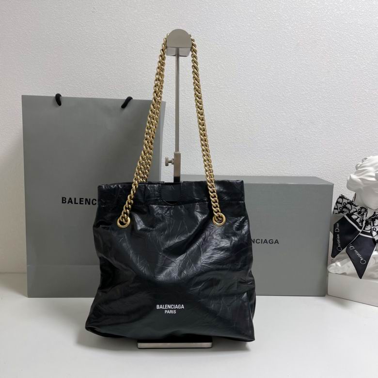 Balenciaga Crush Small Chain Tote Bag in Black Crinkled Leather