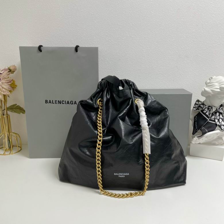 Balenciaga Crush Large Chain Tote Bag in Black Crinkled Leather