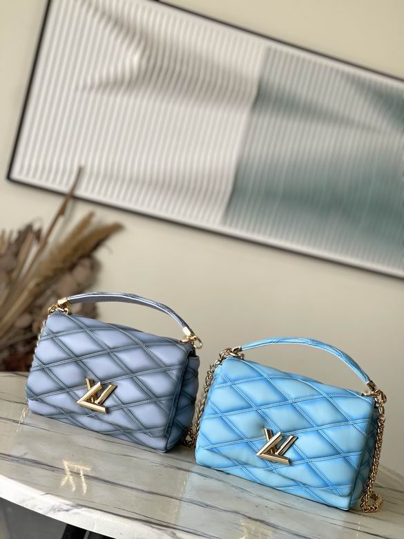 Louis Vuitton GO-14 MM Top-Handle Bag in Blue Quilted Leather with Twist Lock