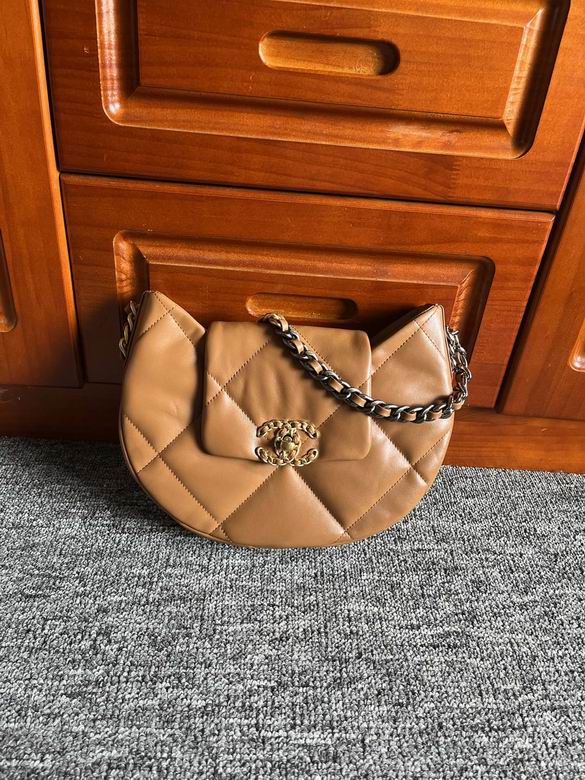 Chanel 19 Crescent Hobo Shoulder Bag in Caramel Quilted Lambskin