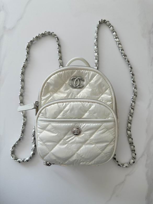 Chanel Mini Quilted Backpack with Chain Straps in Pearly White Nylon