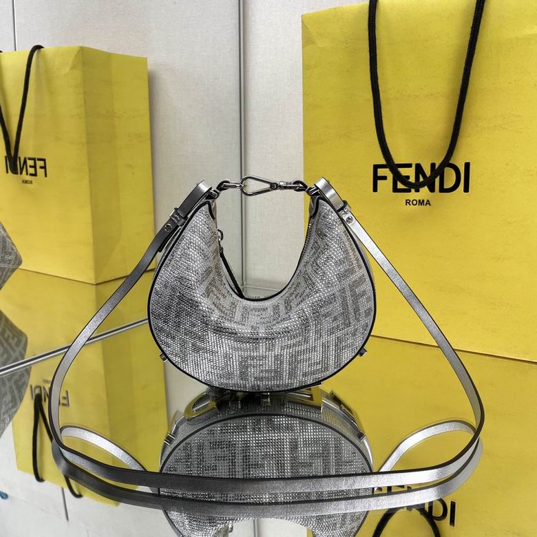 Fendi Fendigraphy Small Hobo Bag in Silver Crystal FF Embellishment