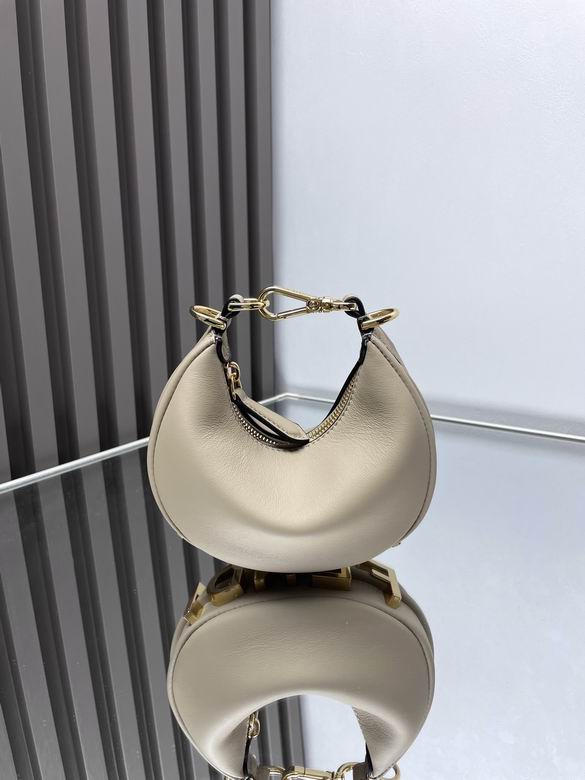 Fendi Fendigraphy Nano Crescent Hobo Bag in Beige Leather with Gold Hardware
