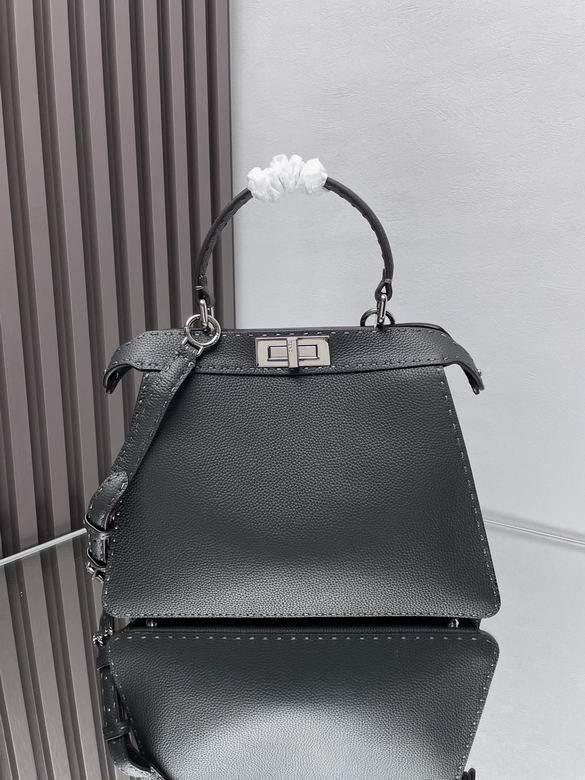 Fendi Peekaboo Medium Top-Handle Bag in Black Grained Leather with Selleria Stitching