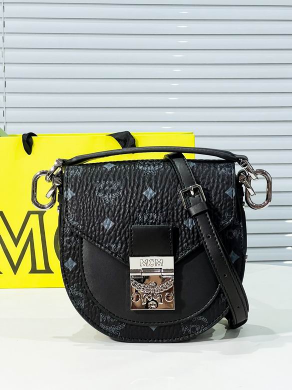 MCM Patricia Mini Saddle Crossbody Bag in Black Visetos Coated Canvas