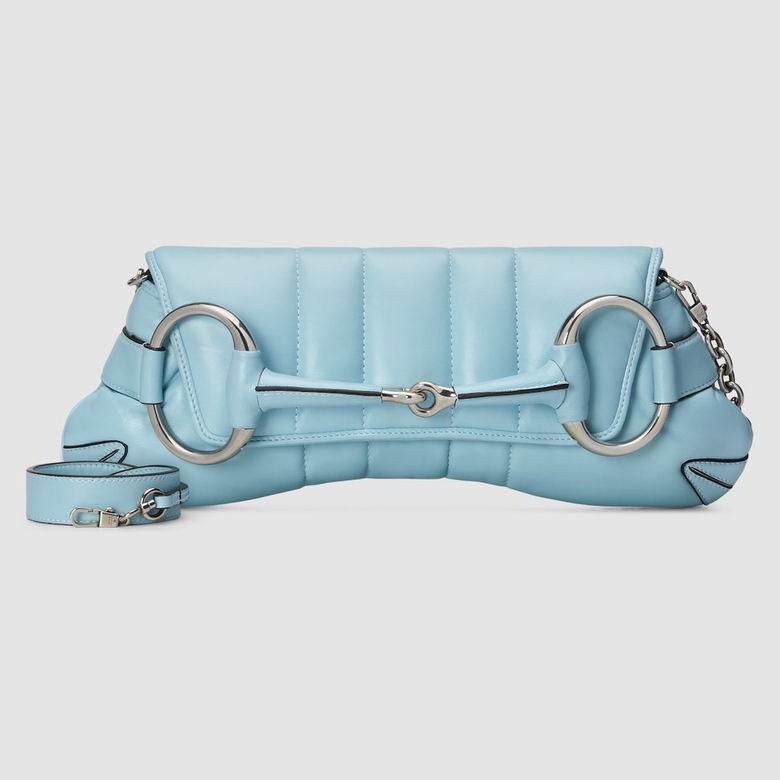 Gucci Horsebit Chain Medium Shoulder Bag in Light Blue Quilted Leather
