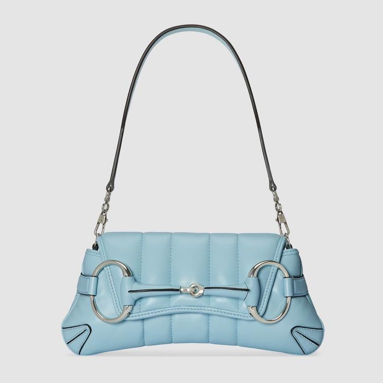 Gucci Horsebit Chain Small Shoulder Bag in Light Blue Quilted Leather