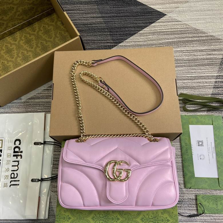 Gucci GG Marmont Small Matelassé Shoulder Bag in Pink Leather
