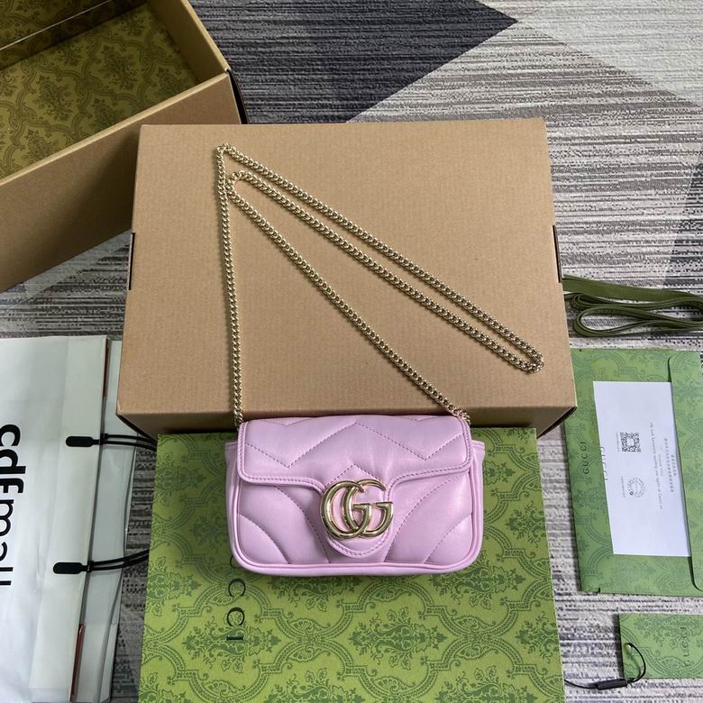 Gucci GG Marmont Super Mini Chain Bag in Pink Matelassé Leather