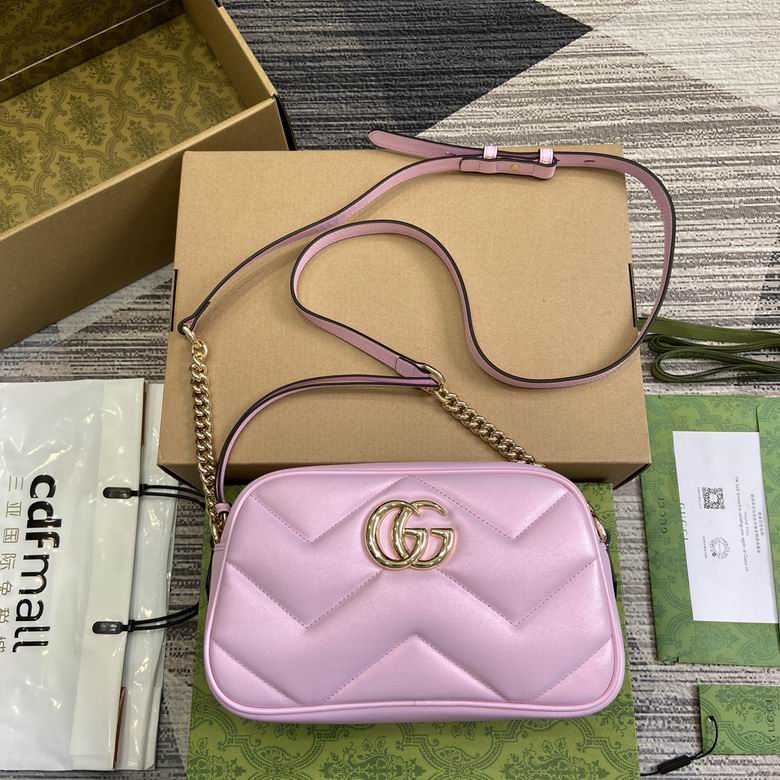 Gucci GG Marmont Small Matelassé Shoulder Bag in Pink Chevron Leather