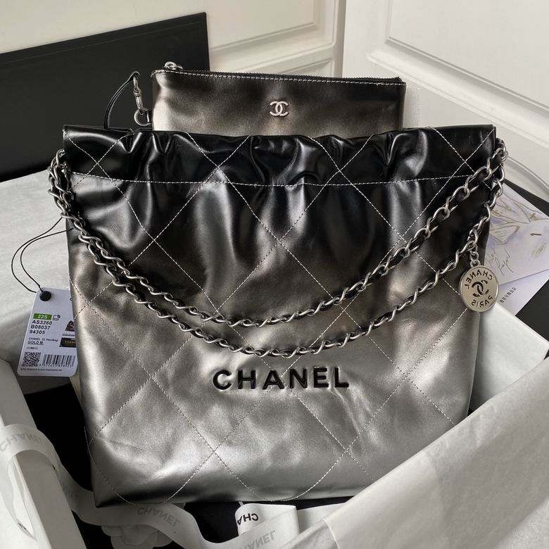 Chanel 22 Medium Hobo Bag in Black and Silver Ombre Shiny Calfskin