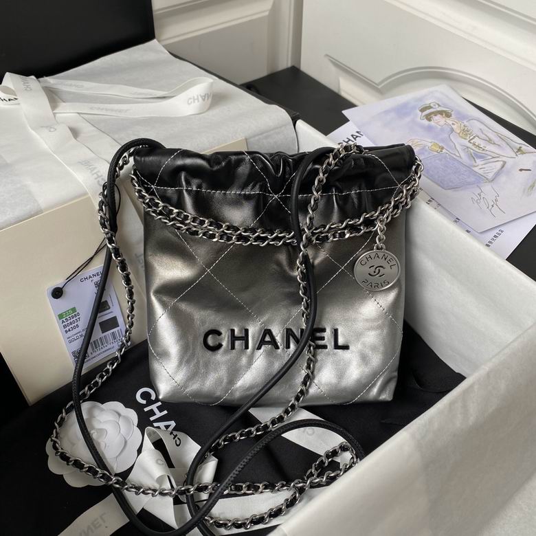 Chanel 22 Mini Drawstring Bag in Silver-to-Black Ombré Shiny Calfskin