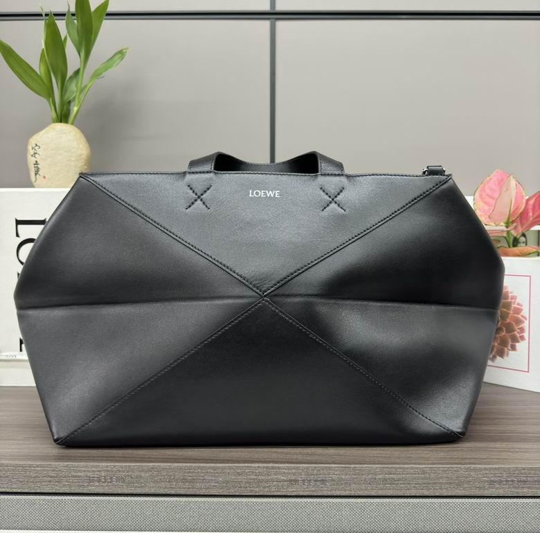 Loewe Puzzle Fold Tote Bag in Black Smooth Leather