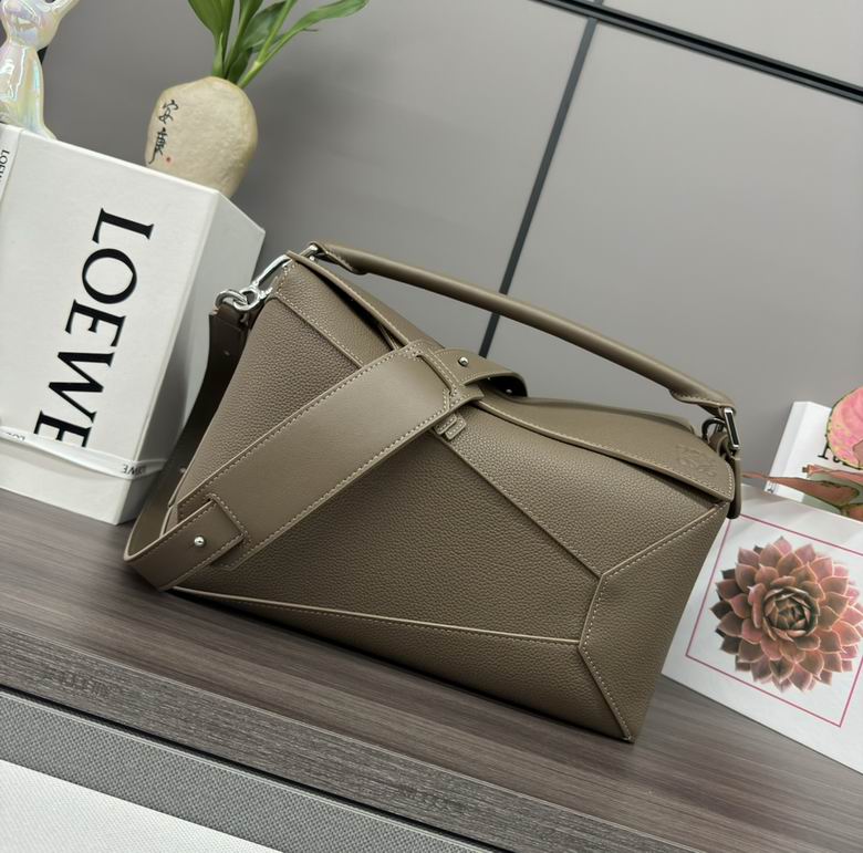 Loewe Puzzle Medium Top-Handle Shoulder Bag in Taupe Grained Calfskin