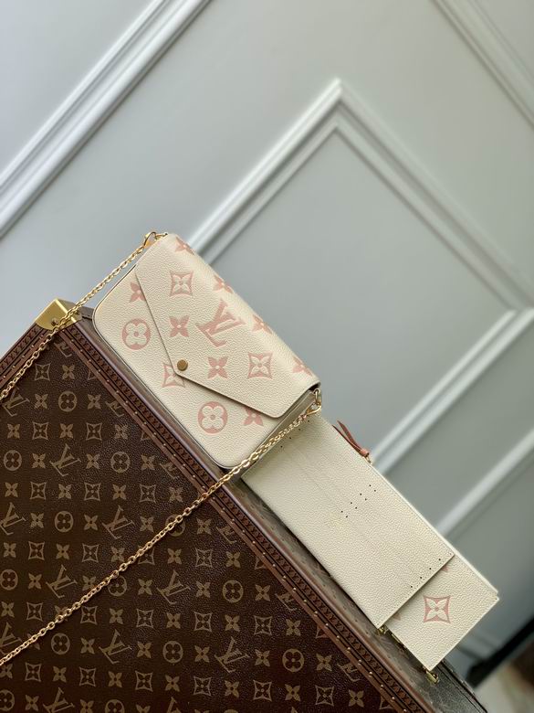 Louis Vuitton Pochette Félicie Chain Crossbody Bag in Cream and Pink Empreinte