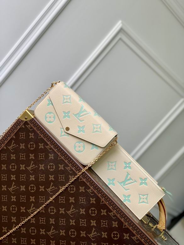 Louis Vuitton Pochette Félicie Chain Bag in Cream and Turquoise Empreinte Leather