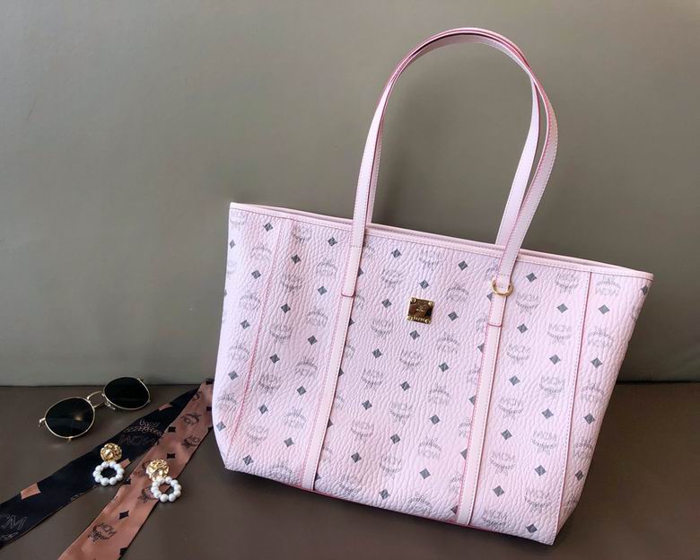 MCM Toni Shopper Tote Bag in Light Pink Visetos Coated Canvas